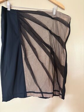 D&G Black Sheer-Panel A-Line Skirt with Opaque Side